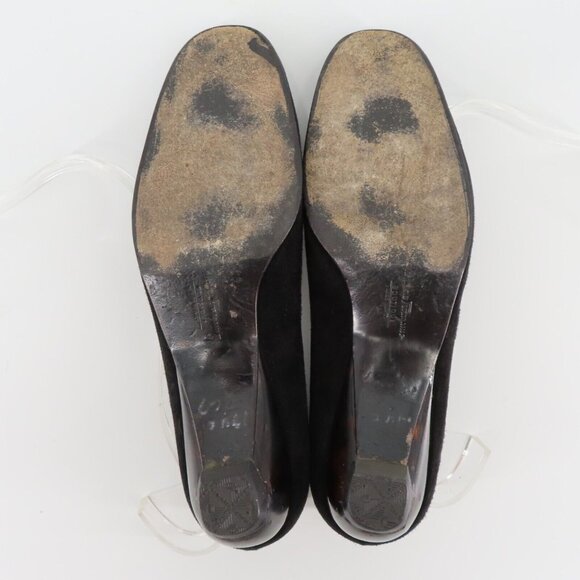 Salvatore Ferragamo 7.5 B Black Suede Tortoise Shell Design Heel Round Toe Italy - Picture 13 of 16